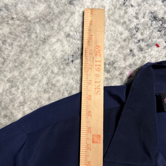 Sapphire Lounge Mens Navy Blue Flame Embroidered Short Sleeve Button Up Shirt L - Picture 4 of 5